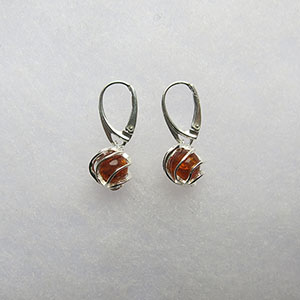 Boucles d'oreilles boules prisonnires - bijou ambre et argent